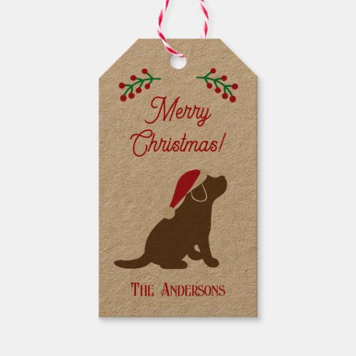 Christmas Chocolate Labrador Puppy Silhouette Gift Gift Tags