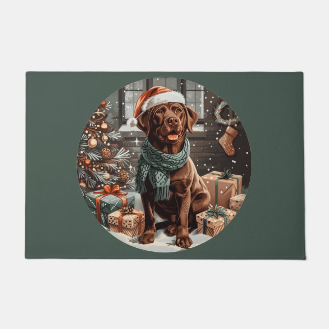 Christmas Chocolate Labrador Retriever Dog Doormat (Front)