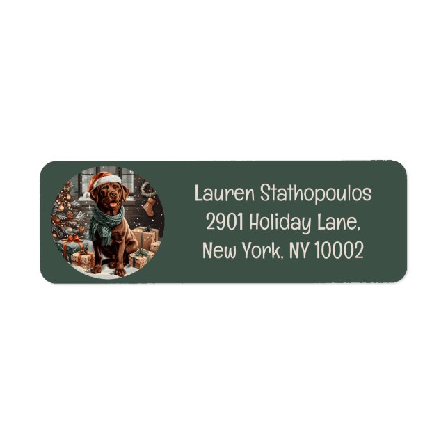 Christmas Chocolate Labrador Retriever Dog Label (Front)