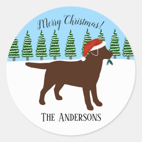 Christmas Chocolate Labrador Santa Hat Classic Round Sticker