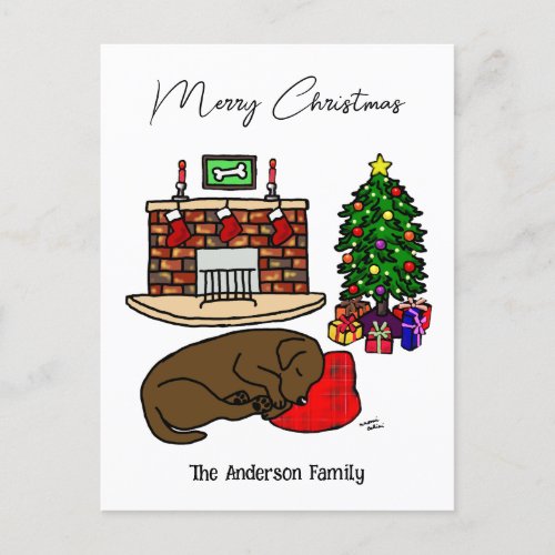 Christmas Chocolate Labrador Sleeping Holiday Postcard