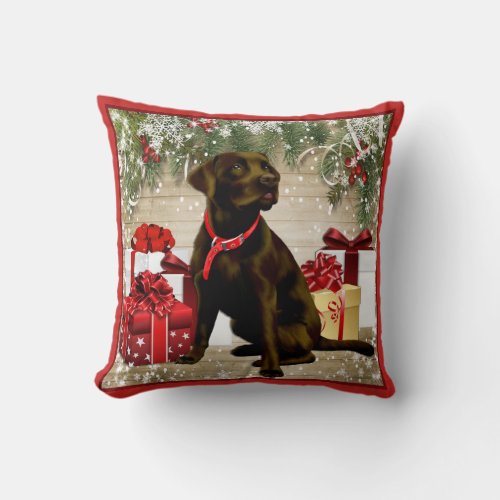 CHRISTMAS CHOCOLATE LABRADOR THROW PILLOW