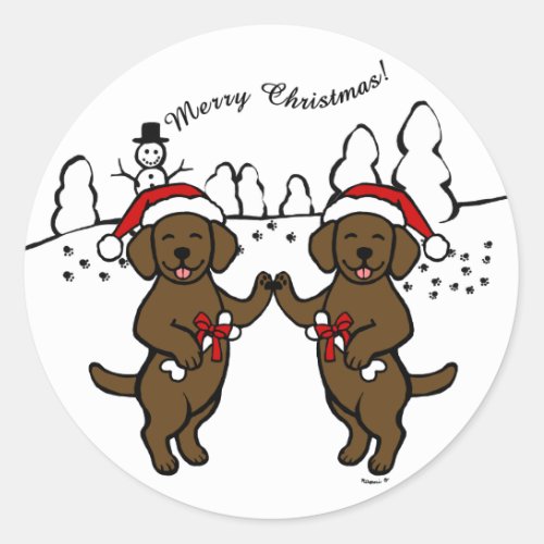 Christmas Chocolate Labradors Cartoon Classic Round Sticker