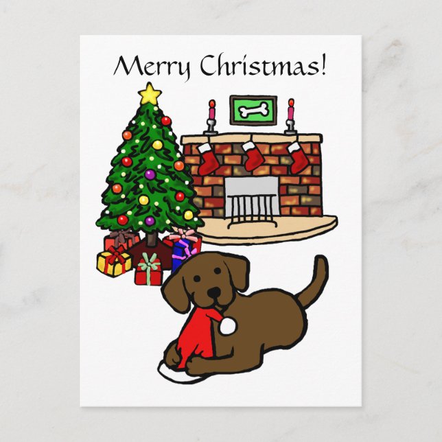 Christmas Chocolate Labradors Cartoon Holiday Postcard (Front)
