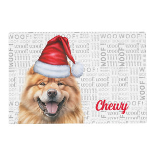 Christmas Chow Chow Dog with Name Pet Dinner Placemat