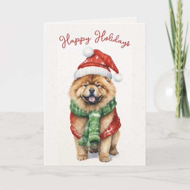 Christmas Chow Chow In Snowflakes Holiday Card (Front)
