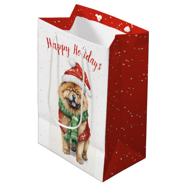 Christmas Chow Chow In Snowflakes Medium Gift Bag (Front Angled)
