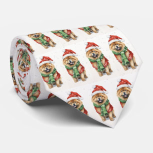 Christmas Chow Chow In Snowflakes Neck Tie