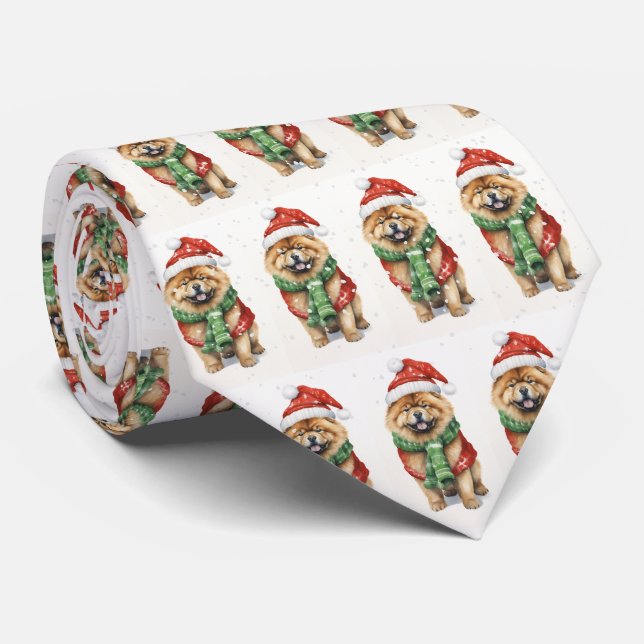 Christmas Chow Chow In Snowflakes Neck Tie (Rolled)