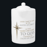 Christmas Christian Faith Star: Birth & Cross Teapot<br><div class="desc">Celebrate the Christmas season with this inspirational Christian message, “GOD CAME TO MAN BY THE BIRTH OF CHRIST SO THAT MAN CAN COME TO GOD THROUGH THE CROSS OF CHRIST”. Perfect festive motivational holiday religious present for those who love to share the Gospel of Jesus Christ. Ideal faith gift for...</div>