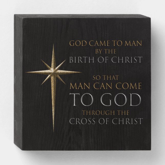 Christmas Christian Faith Star: Birth & Cross Wooden Box Sign (Front Horizontal)