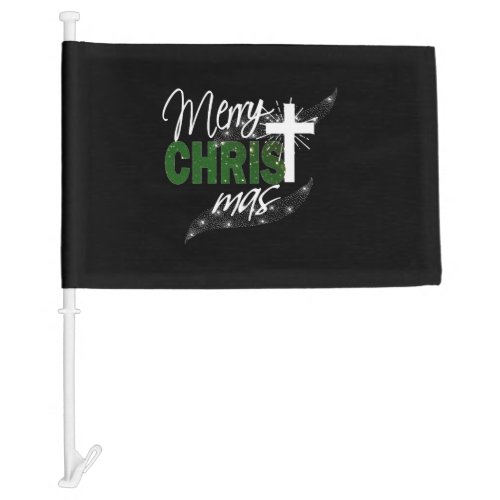 Christmas Christian Merry Christmas With Cross Gre Car Flag