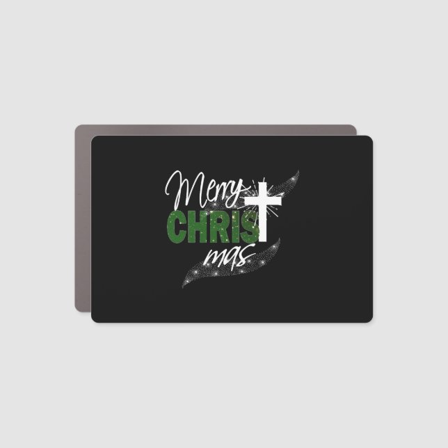 Christmas Christian Merry Christmas With Cross Gre Car Magnet (Front)