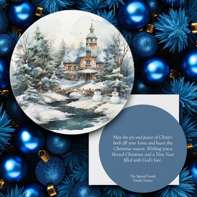 Christmas Christian Personalized Holiday Card Blue (Creator Uploaded)