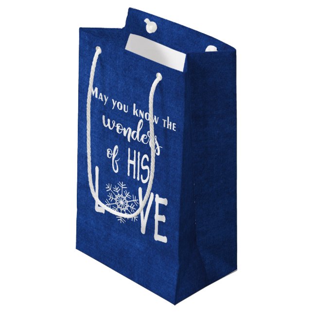 Christmas Christian Quote On Blue Small Gift Bag (Front Angled)