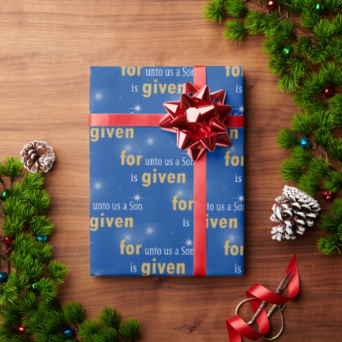Christmas Christian Text On Blue Wrapping Paper
