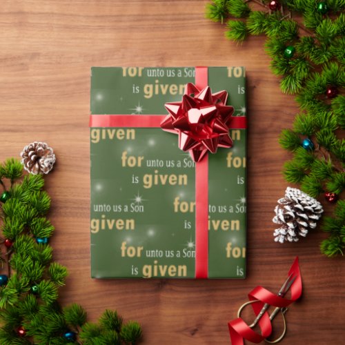 Christmas Christian Text On Green Wrapping Paper