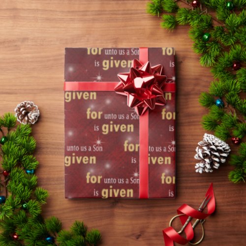 Christmas Christian Text On Red Wrapping Paper