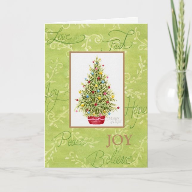  Christmas Christian Tree  n Red Pot Greeting Card (Front)