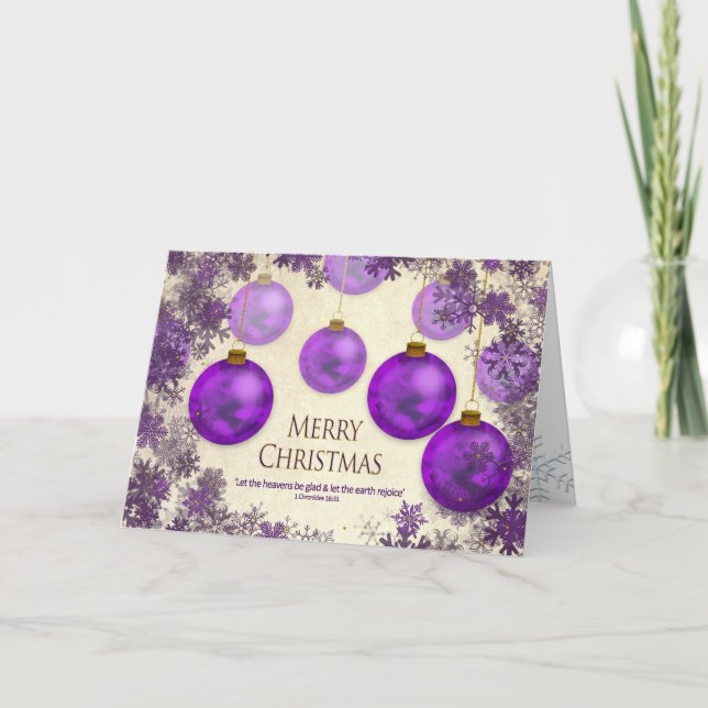 Christmas, Christian/Verse, Purple Ornaments/Snow Card (Front)