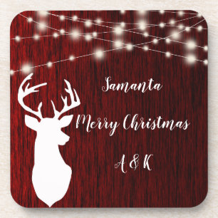 Christmas Christmas garland, deer head, personaliz Beverage Coaster