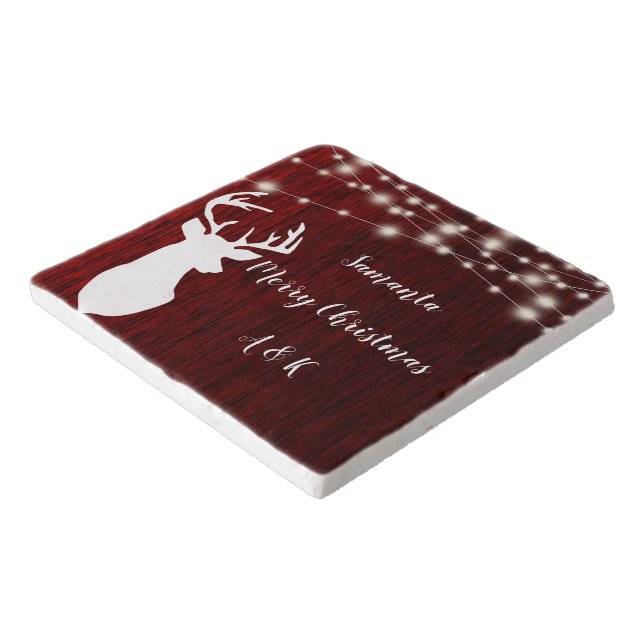 Christmas Christmas garland, deer head, personaliz Trivet (Corner)