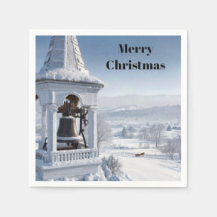 Christmas Church Bell with Horse-drawn Sleigh Napkins