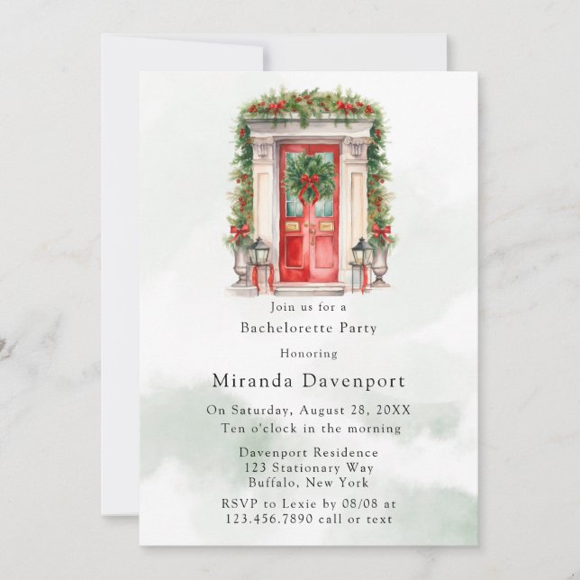 Christmas Church Door Winter Bachelorette Party Invitation (Front)