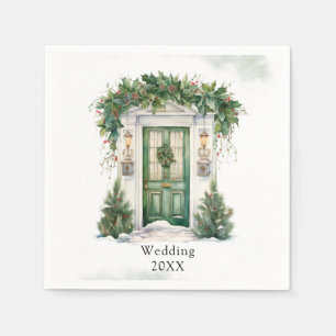 Christmas Church Door Winter Scene Wedding Napkins