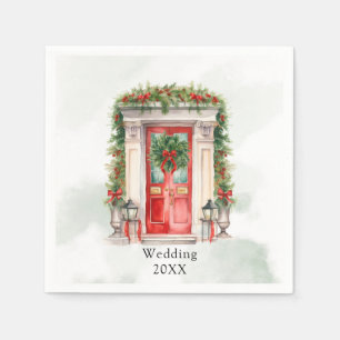 Christmas Church Door Winter Scene Wedding Napkins
