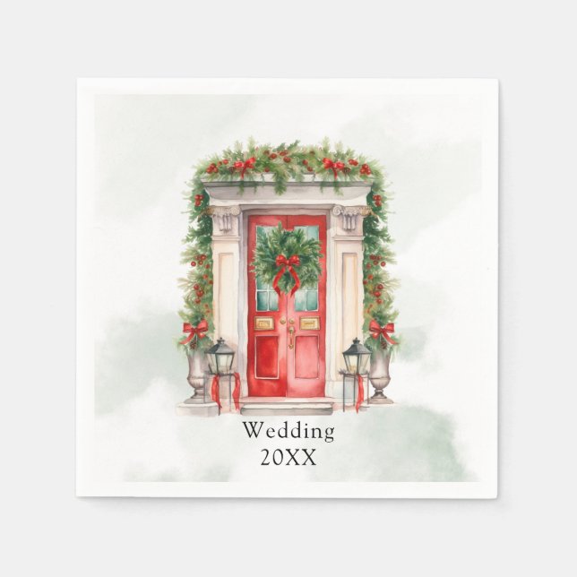Christmas Church Door Winter Scene Wedding Napkins (Front)