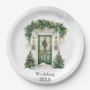 Christmas Church Door Winter Scene Wedding Paper Plates