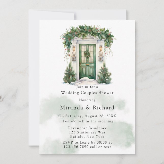 Christmas Church Door Winter Wedding Couple Shower Invitation (Front)