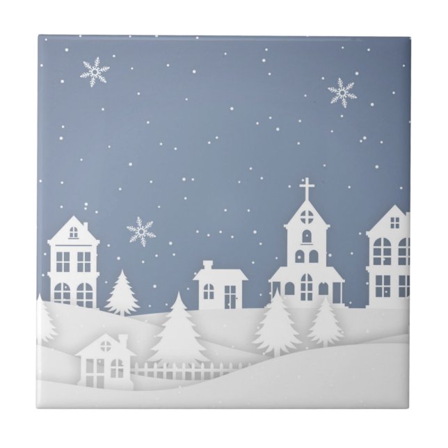 Christmas Church Landscape Ceramic Tile (Front)