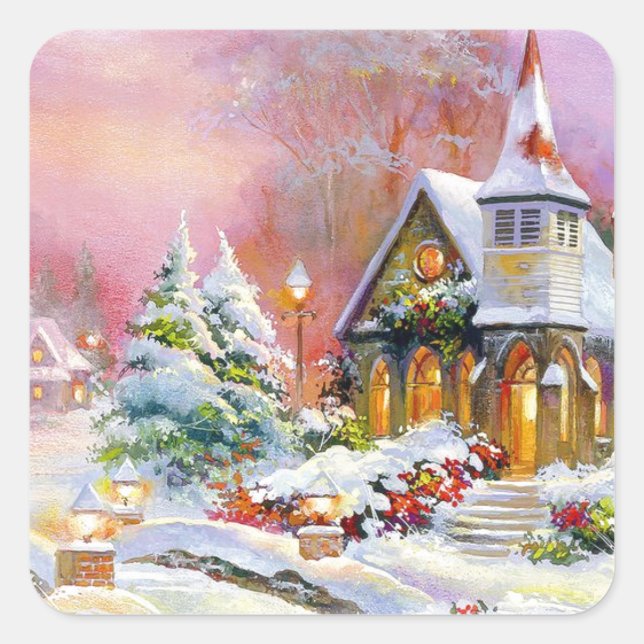 Christmas Church Square Sticker (Front)