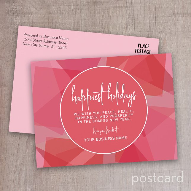 Christmas Circle Modern Abstract red pink Happiest Holiday Postcard (Business Holiday Postcard)