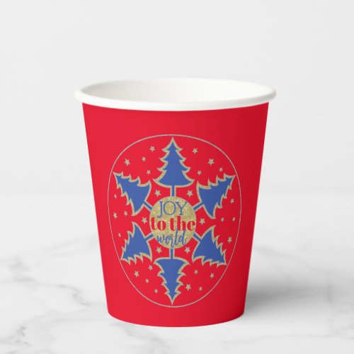 Christmas Circle of Blue Trees Paper Cups
