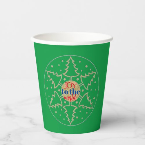 Christmas Circle of Gold Trees Paper Cups