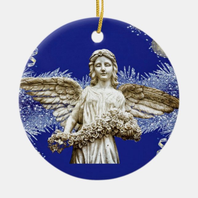 Christmas Circle Ornament, Christmas Angel Ceramic Ornament (Front)