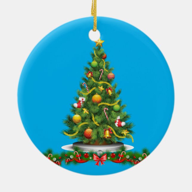 Christmas Circle Ornament, Christmas Tree Ceramic Ornament (Back)