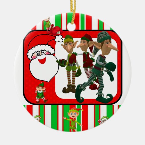 Christmas Circle Ornament Elf Ceramic Ornament