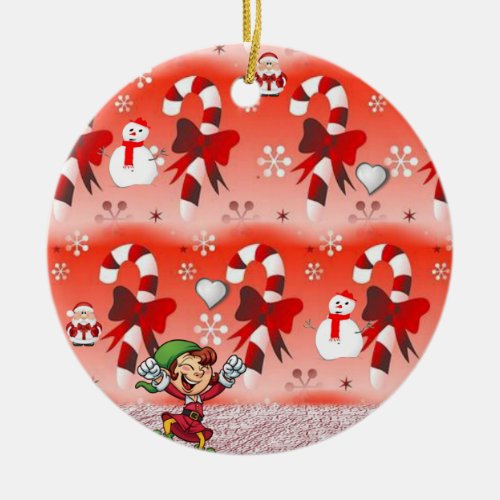 Christmas Circle Ornament Elf Ceramic Ornament