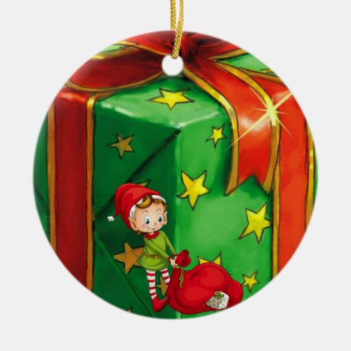 Christmas Circle Ornament Elf Ceramic Ornament