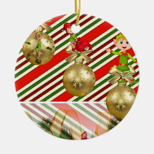 Christmas Circle Ornament Elf Ceramic Ornament