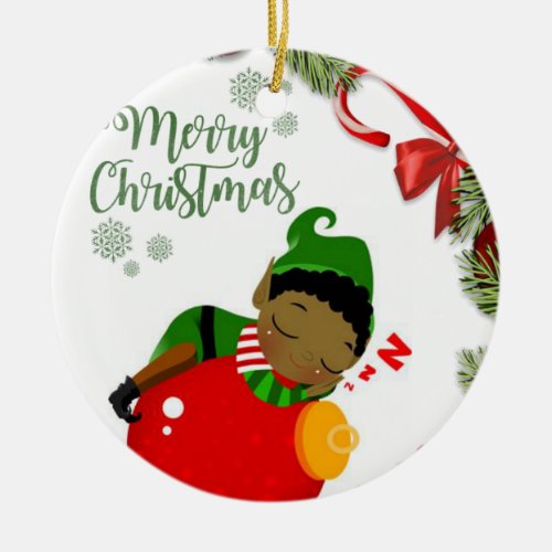 Christmas Circle Ornament Elf Ceramic Ornament