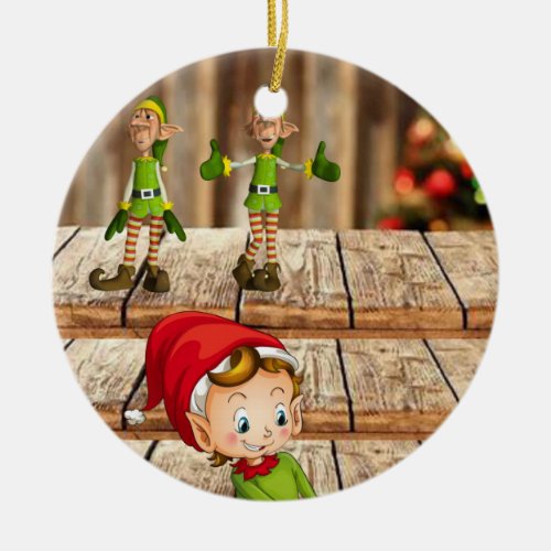 Christmas Circle Ornament Elf Ceramic Ornament