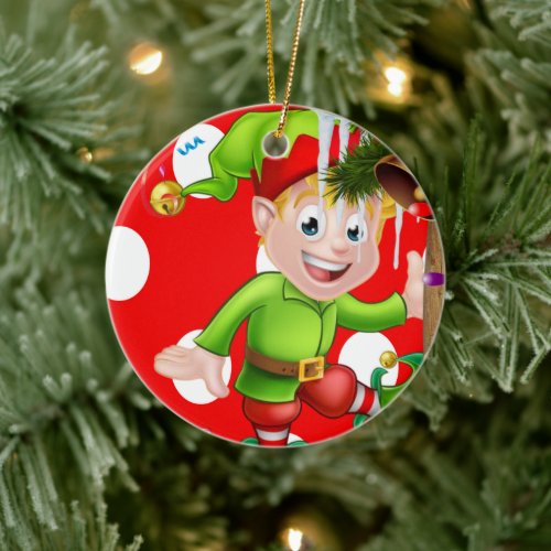 Christmas Circle Ornament Elf Ceramic Ornament