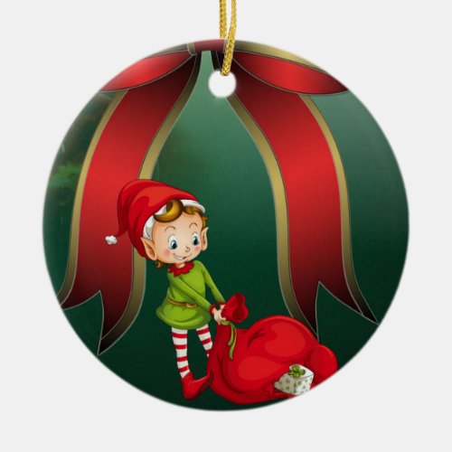 Christmas Circle Ornament Elf Ceramic Ornament