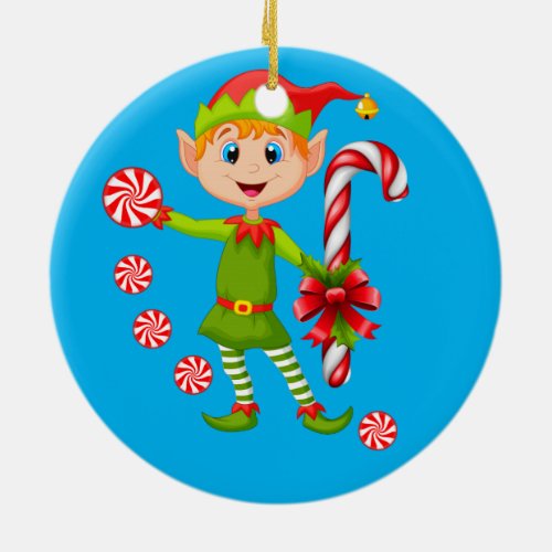 Christmas Circle Ornament Elf Ceramic Ornament