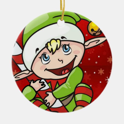 Christmas Circle Ornament Elf Ceramic Ornament